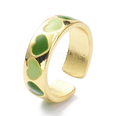 Heart Pattern Alloy Enamel Cuff Rings RJEW-Z008-16LG-E-1