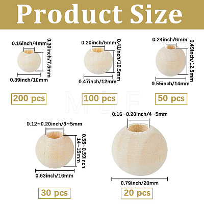 400Pcs 5 Styles Natural Unfinished Wood Beads WOOD-PA0001-55-1