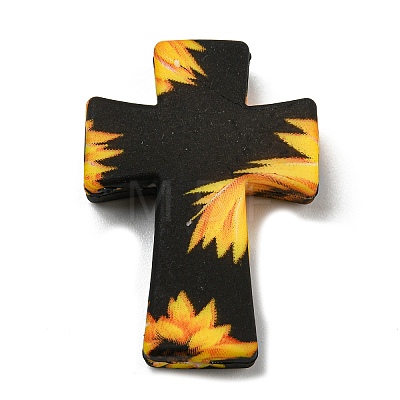 Cross with Sunflower Silicone Focal Beads SIL-G006-02B-1