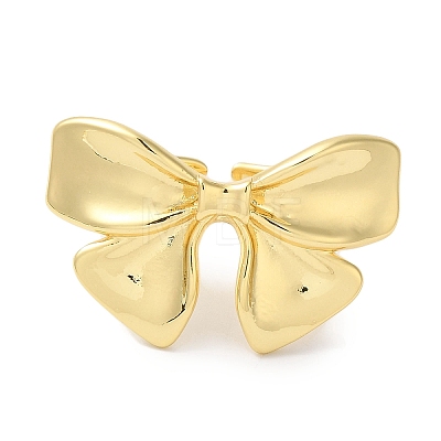 Bowknot Brass Open Cuff Rings for Women RJEW-C098-12G-1