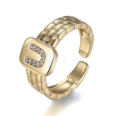 Brass Micro Pave Clear Cubic Zirconia Cuff Rings RJEW-H538-02G-U-1