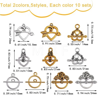 100Sets 10 Style Alloy Toggle Clasps FIND-SZ0002-15-1
