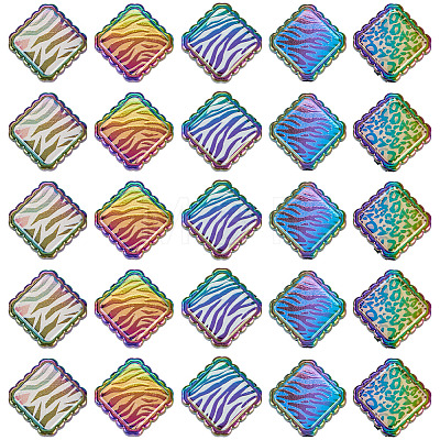 30Pcs Rainbow Iridescent Printed Opaque Acrylic Beads OACR-TA0001-73B-1