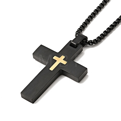 304 Stainless Steel Cross Pendant Nceklace with Box Chains for Men Women NJEW-E038-04EB-01-1