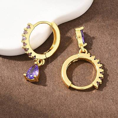 Brass Micro Pave Cubic Zirconia Hoop Dangle Earrings KK-Z166-13G-01-1