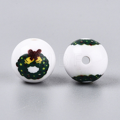 Christmas Printed Opaque Acrylic Round Beads OACR-T029-08E-1