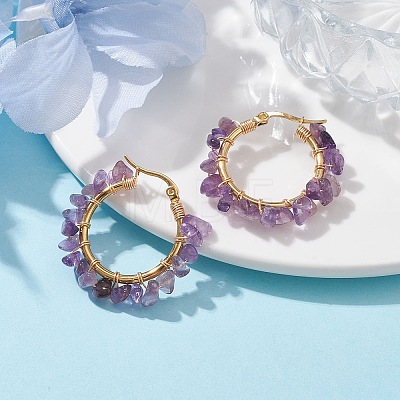 Natural Amethyst Hoop Earring EJEW-JE05709-05-1