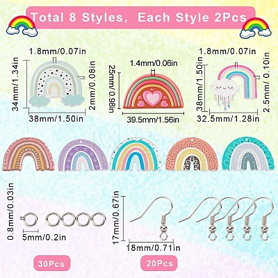 SUNNYCLUE 16Pcs 8 Styles Rainbow Acrylic Charm Dangle Earring Making Kits DIY-SC0021-38-1