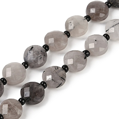 Natural Tourmalinated Quartz Beads Strands G-B094-A25-01-1