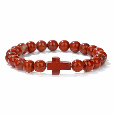 Natural Red Jasper Round Beads Stretch Bracelets LS-YG0612-17-1