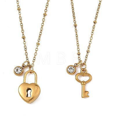 2Pcs 2 Styles 304 Stainless Steel Pendant Satellite Chain Necklaces NJEW-JN06495-01-1