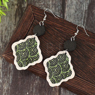 Bohemian Printed Wood & Zinc Alloy Dangle Earrings WG40C0F-01-1