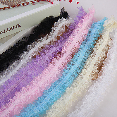 WADORN 10M Double Layer Polyester Flower Elastic Lace Trim OHAR-WR0001-02C-1