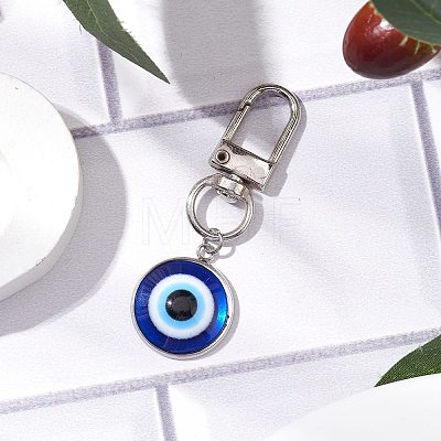 Flat Round with Evil Eye 304 Stainless Steel & Resin Pendant Decorations HJEW-JM01946-01-1