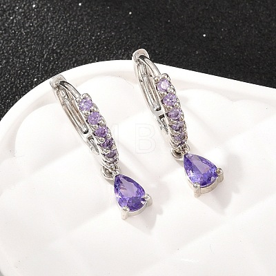 Brass Micro Pave Cubic Zirconia Hoop Dangle Earrings KK-Z166-13P-01-1