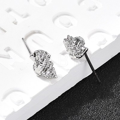 Conch Shape Brass Micro Pave Cubic Zirconia Ear Studs EJEW-D304-32P-1