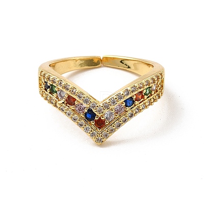 Colorful Cubic Zirconia Crown Open Cuff Ring RJEW-I092-14G-1