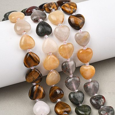 Gradient Color Natural Pink Aventurine & Tiger Eye & Topaz Jade & African Bloodstone & Chinese Southern Jade Beads Strands G-B185-A06-1