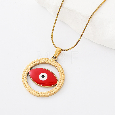 304 Stainless Steel Enamel Evil Eye Pendant Necklaces for Men Women BP5745-2-1