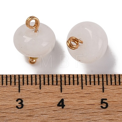 Natural White Jade Saucer Charms with Rack Plating Golden Tone Brass Bails KK-B103-17B-08-1