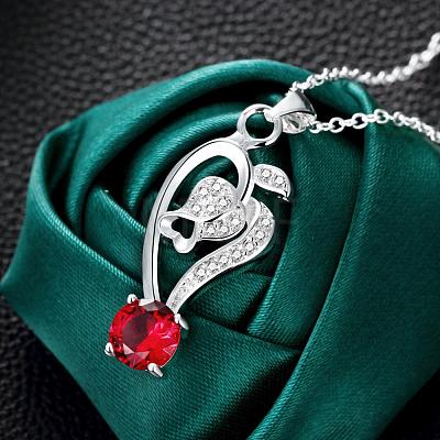 Silver Plated Brass Cubic Zirconia Heart Pendant Necklaces BB03284-A-1