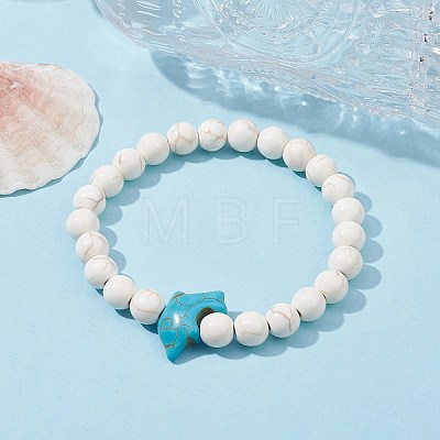 Natural Howlite & Synthetic Turquoise Dolphin Beaded Stretch Bracelets BJEW-JB09826-02-1