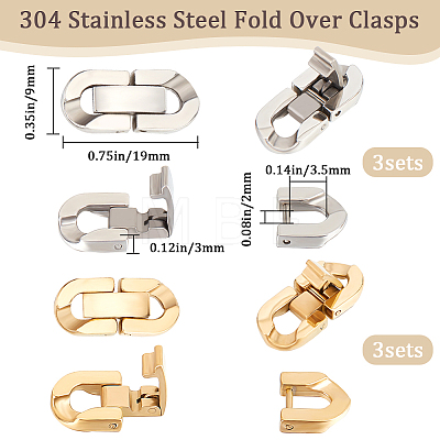 6Pcs 2 Colors 304 Stainless Steel Fold Over Clasps STAS-BBC0003-02-1