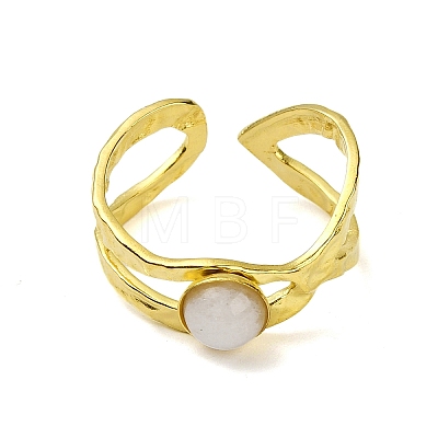 Ion Plating(IP) Round Natural White Jade Finger Rings RJEW-H233-01G-01-1