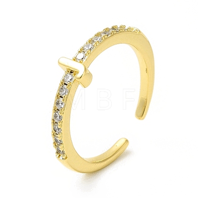 Clear Cubic Zirconia Initial Letter Open Cuff Ring RJEW-H120-09G-1