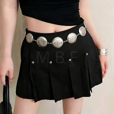 Boho Vintage Alloy Floral Embossed Coin Link Waist Chains for Women WGD4B54-01-1