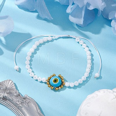 Handmade Lampwork Evil Eye & Glass Seed Beads Braided Bead Bracelets BJEW-MZ00090-1