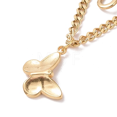 Vacuum Plating 304 Stainless Steel Double Chains Multi Layered Necklace with Butterfly Charm for Women STAS-E155-13G-1