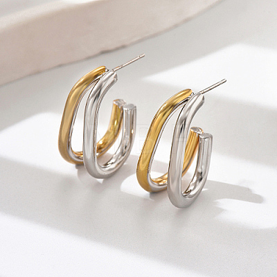 Geometric Outline Design 304 Stainless Steel Double-layer Stud Earrings for Women LS-SL0180-2-1