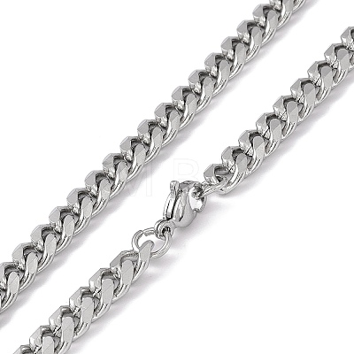 201 Stainless Steel Cuban Link Chain Necklace with 304 Stainless Steel Clasps for Men Women NJEW-M194-01A-P-1