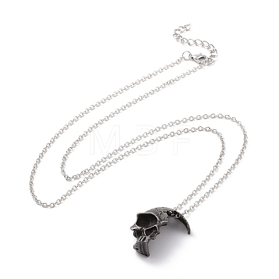 Retro Alloy Broken Half Skull Pendant Necklace for Men Women NJEW-B085-04A-1