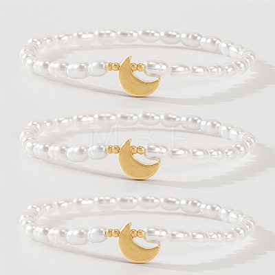 3Pcs Synthetic Non-magnetic Hematite & Imitation Pearl Beaded Stretch Bracelet Sets for Women DB0694-4-1