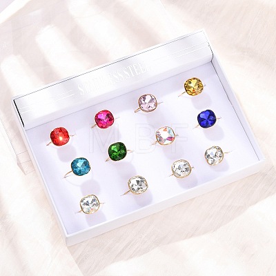 304 Stainless Steel with Glass Cuff Rings for Women RJEW-K309-41B-1