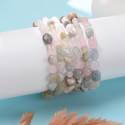 Natural Morganite Bead Stretch Bracelets BJEW-K213-49-1