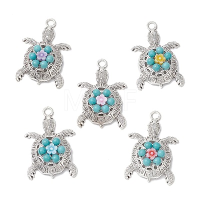 Synthetic Turquoise & Acrylic Beaded Flower Sea Animal Pendants PALLOY-JF03830-1