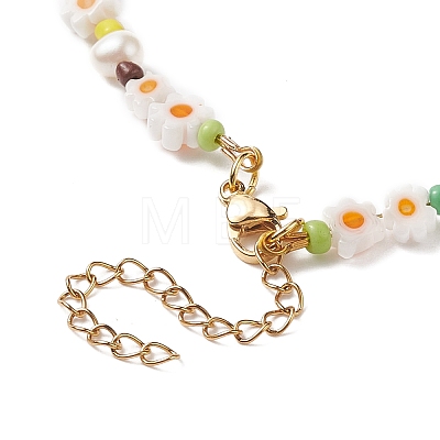 Natural Pearl & Millefiori & Seed Glass Beaded Necklace for Women NJEW-JN04162-1
