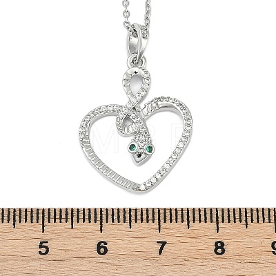 Brass Micro Pave Clear Cubic Zirconia Heart Snake Pendants Necklaces NJEW-K280-04P-1