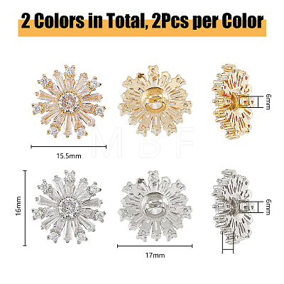 DICOSMETIC 4Pcs 2 Styles Brass & Alloy Micro Pave Clear Cubic Zirconia Shank Buttons DIY-DC0002-66-1