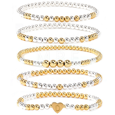 5Pcs Brass Beads Stretch Bracelets for Women CW0227-3-1