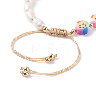 Handmade Polymer Clay & Natural Pearl Braided Bead Bracelet for Women BJEW-JB07653-1