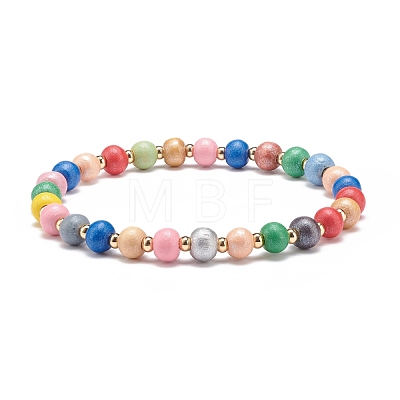 2Pcs 2 Size Natural Wood Round Beaded Stretch Bracelets Set for Kid and Parent BJEW-JB08568-1