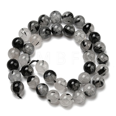Grade A Natural Tourmalinated Quartz/Black Rutilated Quartz Beads Strands G-R494-A06-04-1