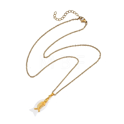 Ocean Natural Shell Fish and Alloy Fish Bone Pendant 304 Stainless Steel Cable Chain Necklaces for Women NJEW-JN06191-1