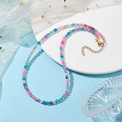 Faceted Round Natural Agate(Dyed & Heated) Beaded Necklaces for Women NJEW-JN04659-05-1