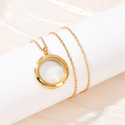 304 Stainless Steel Visible Flat Round Locket Pendant Pet Urn Ashes Necklaces NJEW-S455-08G-1