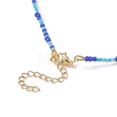 Lampwork Evil Eye & Glass Seed Beaded Necklace with 304 Stainless Steel Clasp for Women NJEW-JN04114-1